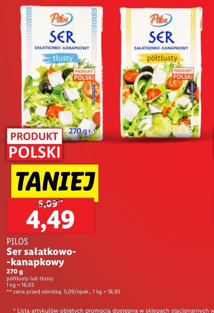 Ser sałatkowo-kanapkowy tłusty Pilos promocja