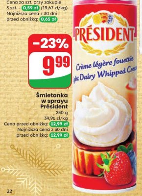 Śmietanka w sprayu Président promocja w Dino