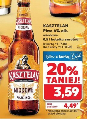 Piwo Kasztelan miodowe 0,5 l butelka promocja w Kaufland