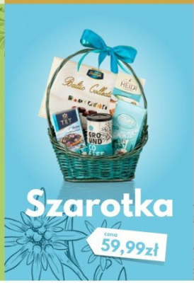 Zestaw prezentowy w koszyku szarotka: kawa tree blue da alessandro 150 g + herbata thyme&black cuurant tet 20 szt + bombonierka baltic collection bia艂a 125 g + praliny lindt lindor coconut 100 g + czekolada florentine coconout heidi 100 g promocja