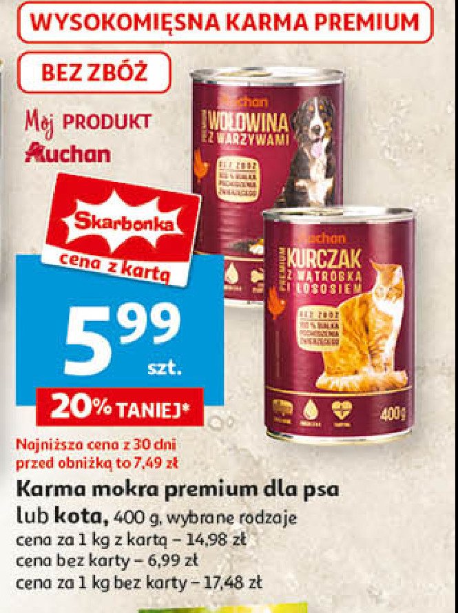 Karma dla kota kurczak z wątróbką i łososiem Auchan różnorodne (logo czerwone) promocja