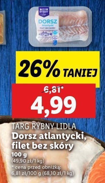 Dorsz atlantycki - filety bez skóry Rybny targ lidla promocja