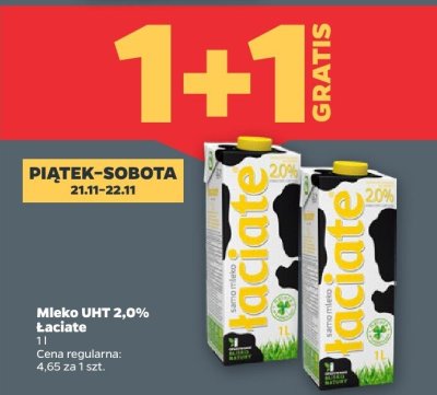 Mleko UHT 2,0% 1+1 GRATIS promocja w Netto