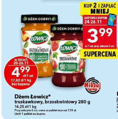 Dżem Łowicz brzoskwiniowy 280 g promocja w LEWIATAN