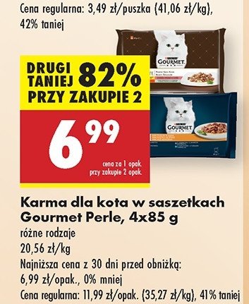 Karma dla kota mini fileciki w sosie z indykiem + kaczką + jagnięciną + tuńczykiem Purina gourmet perle promocja w Biedronka