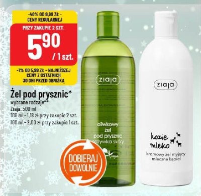 Żel pod prysznic Ziaja oliwkowy lub kozie mleczko promocja w POLOmarket