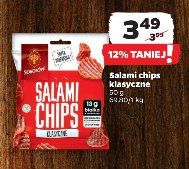 Salami wieprzowe suszone klasyczne Sokołów salami chips promocja