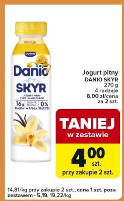 Jogurt pitny DANIO SKYR 270 g 4 rodzaje promocja w Carrefour Express