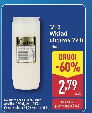 Wkład olejowy do znicza 72 h 220 g Calix promocja w Aldi