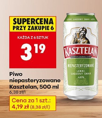 Piwo niepasteryzowane Kasztelan, 500 ml promocja w Biedronka