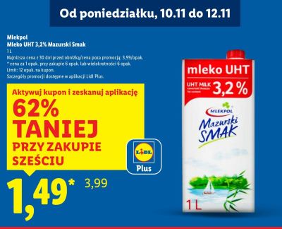 Mleko UHT 3,2% Mazurski Smak  promocja w Lidl