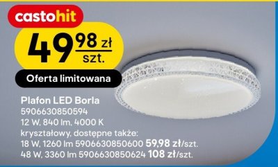 Plafon LED Borla 12 W, 840 lm, 4000 K promocja w Castorama
