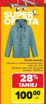 Kurtka damska pikowana, z kolorową podszewką rozm. M - XXL Carrefour promocja w Carrefour