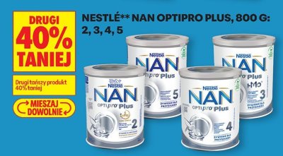 Mleko modyfikowane Nan Optipro Plus 2, 3, 4, 5 DRUGIE -40% promocja w Biedronka