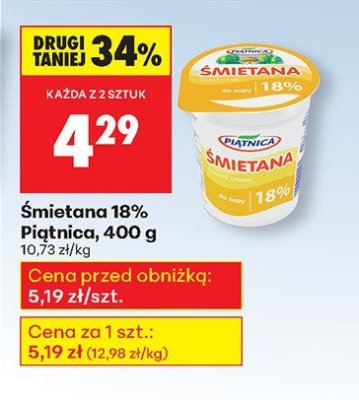 Śmietana 18% Piątnica 400 g promocja w Biedronka