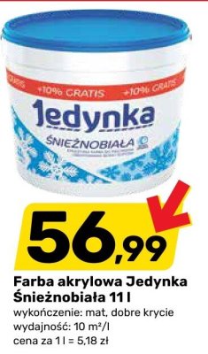 Farba akrylowa Jedynka Śnieżnobiała 11 l promocja w Bricomarche