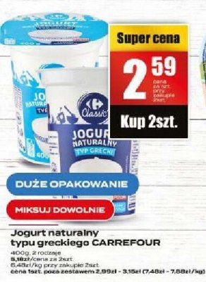 Jogurt naturalny typu greckiego CARREFOUR promocja w Supeco