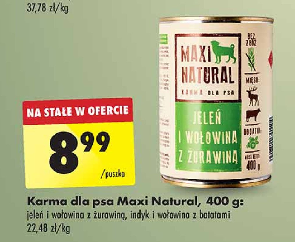 Karma dla psa indyk i wołowina z batatami Maxi natural promocja