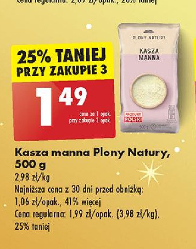 Kasza manna Plony natury promocja w Biedronka