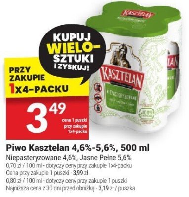 Piwo Kasztelan 4.6%-5.6% 500ml promocja w Twój Market