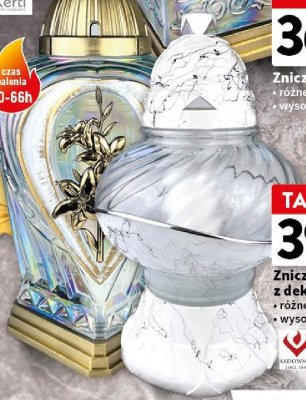 Znicz z dekorem różne rodzaje 32-34 cm promocja w Intermarche