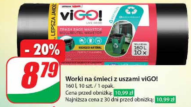 Worki na śmieci z uszami ld czarne 160 l Vigo! promocja