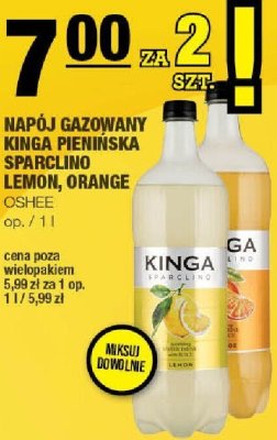 Napój gazowany KINGA PIENIŃSKA SPARCLINO LEMON, ORANGE OSHEE promocja w SPAR