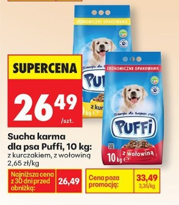 Sucha karma dla psa Puffi, 10 kg różne rodzaje: z kurczakiem, z wołowiną promocja w Biedronka