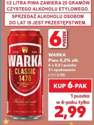 Piwo Warka Classic promocja w Kaufland