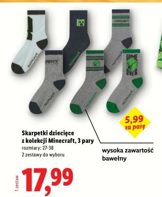 Skarpetki dziecięce z kolekcji Minecraft, 3 pary promocja w Lidl