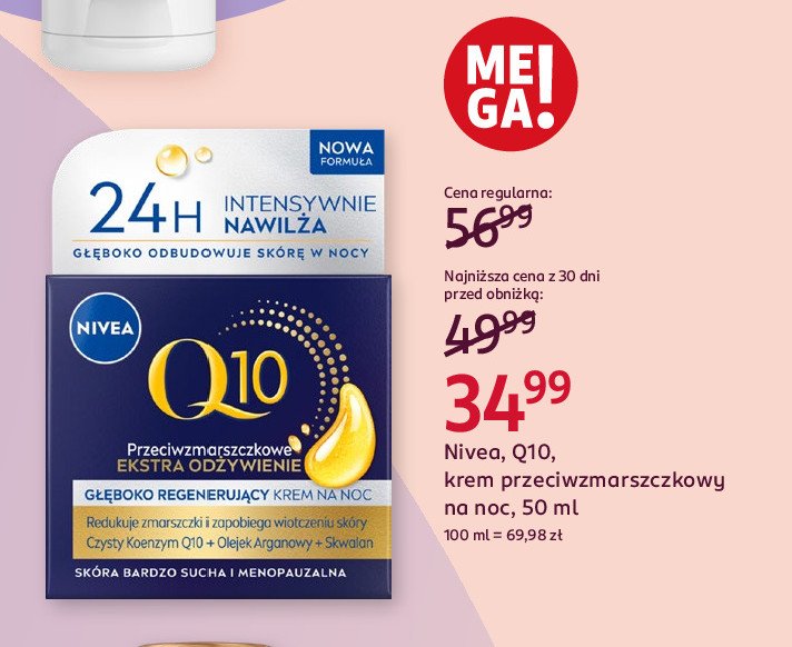 Krem do twarzy przeciwzmarszczkowy ujędrniający Nivea q10 promocja