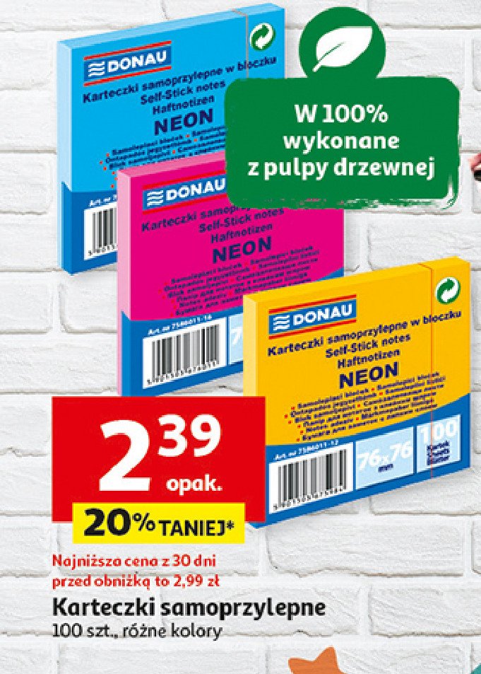 Karteczki neon samoprzylepne w bloczku pomarańczowy Donau (biella) promocja