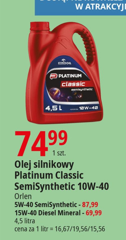 Olej 15w-40 synthetic Orlen platinum classic promocja