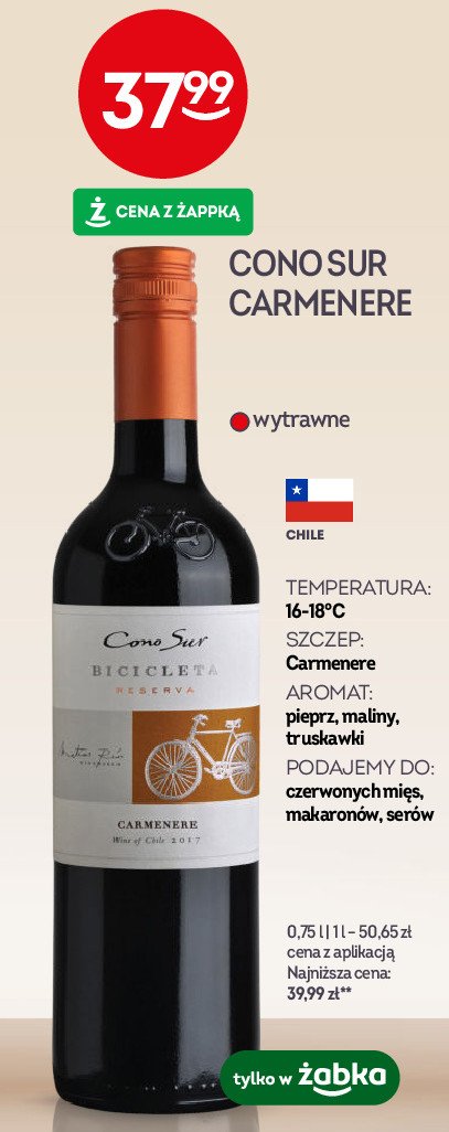 Wino Cono sur bicicleta carmenere promocja