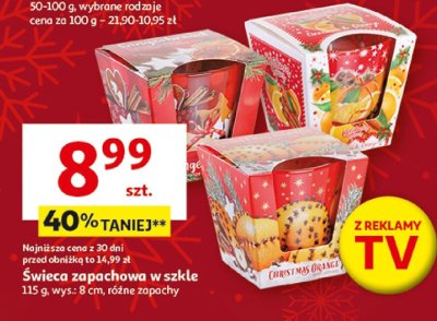 Świeca zapachowa w szkle 115g wys.: 8 cm, różne zapachy promocja w Auchan
