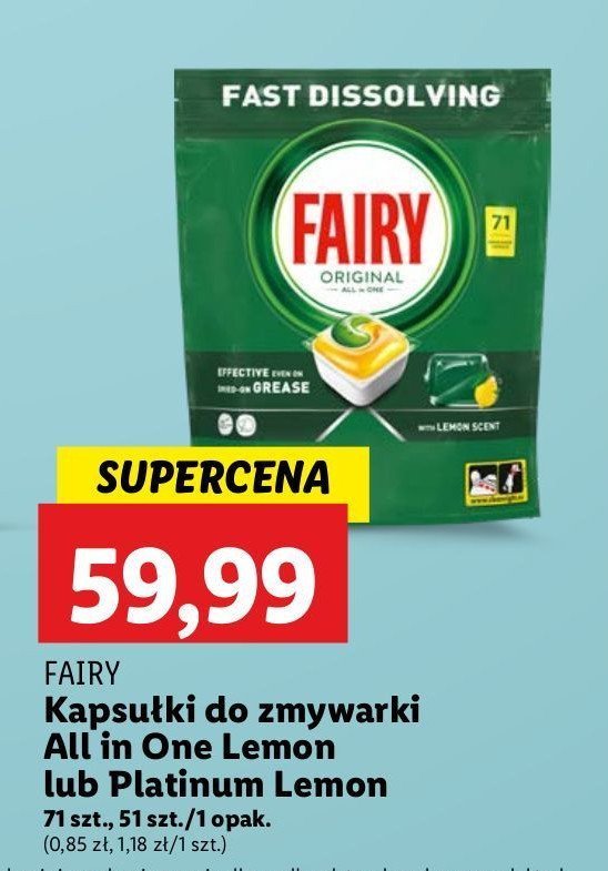 Tabletki do zmywarek Fairy Platinum Lemon promocja