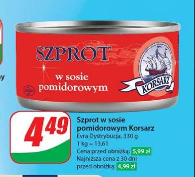 Szprot w sosie pomidorowym Korsarz konserwy rybne promocja