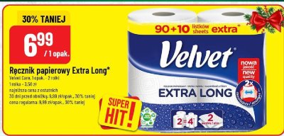 Ręcznik papierowy Extra Long Velvet Care 1 opak. - 2 rolki promocja w POLOmarket