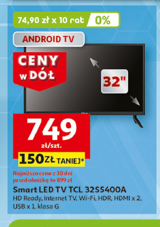 Telewizor 32'' 32s5400a Tcl promocja w Auchan