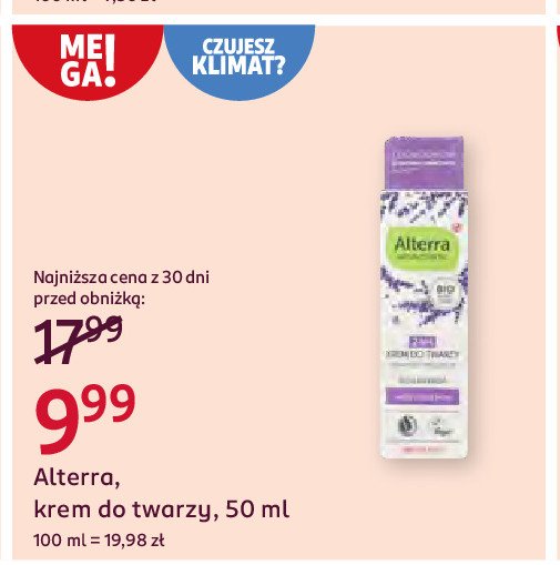 Krem do twarzy lawenda bio Alterra promocja w Rossmann