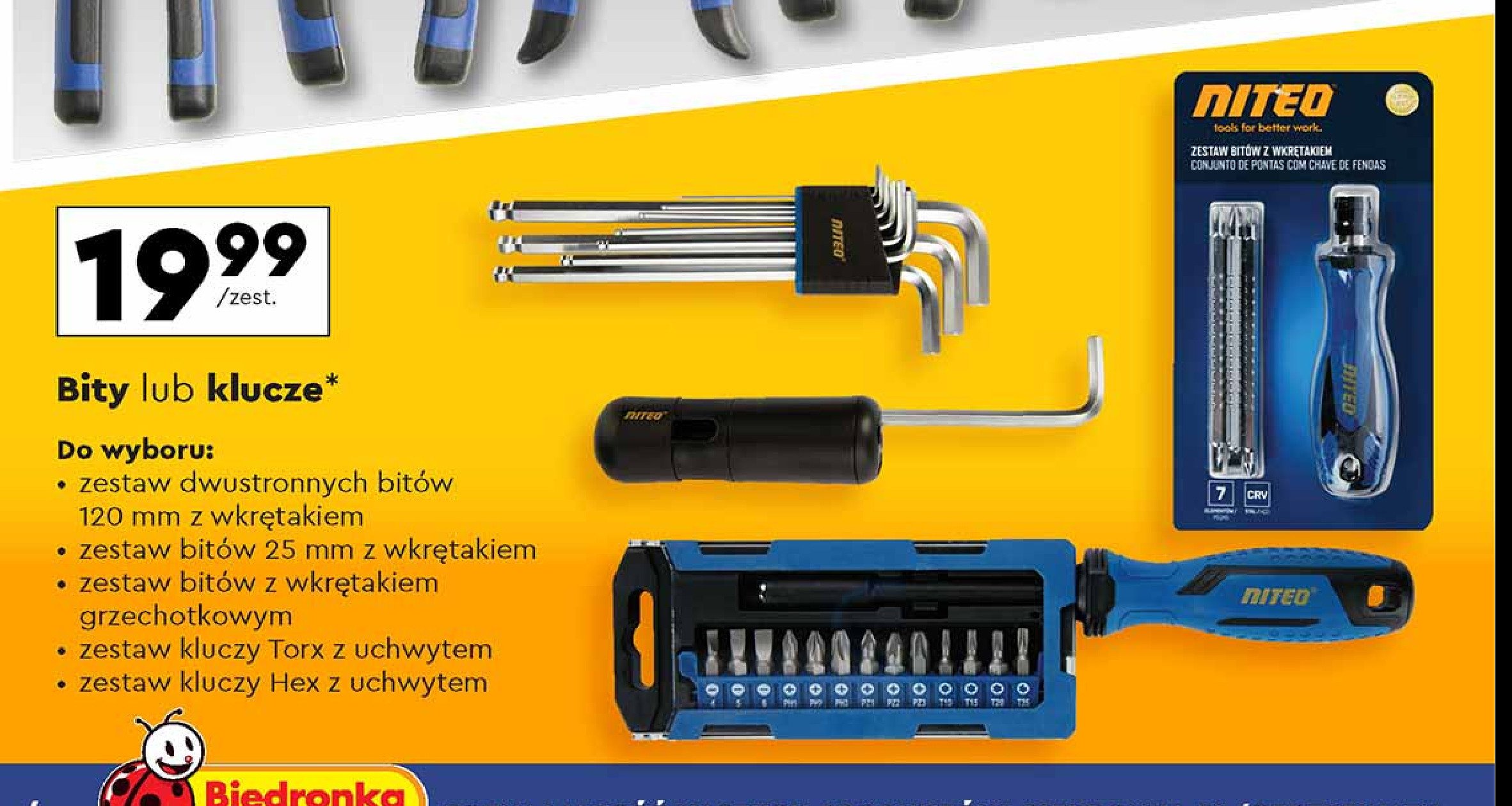 Zestaw bitów dwustronnych 120 mm z wkrętakiem Niteo tools promocja