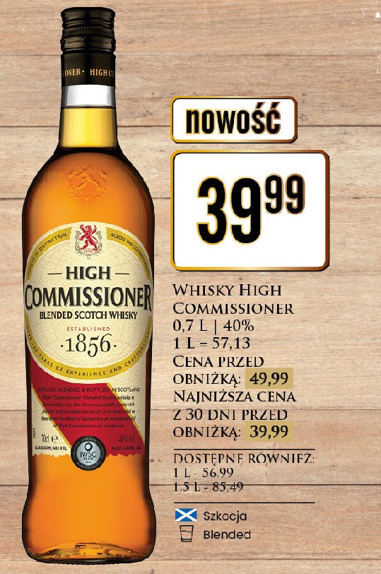 Whisky HIGH COMMISSIONER 1856 promocja