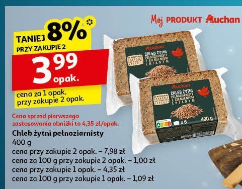 Chleb żytni pełnoziarnisty Auchan różnorodne (logo czerwone) promocja w Auchan