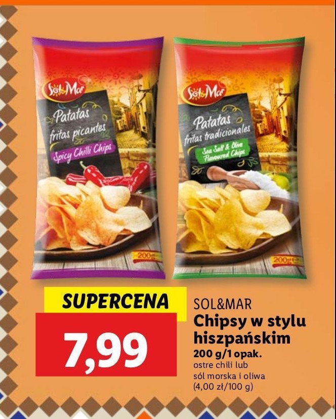 Chipsy w stylu hiszpańskim pikantne chili Sol&mar promocja