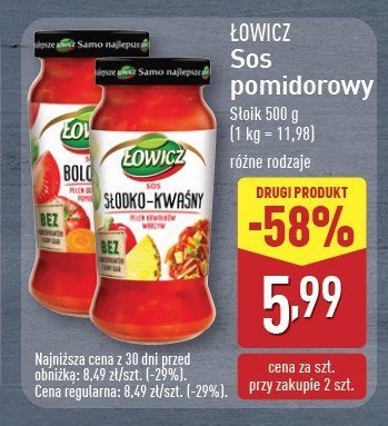 Sos słodko-kwaśny Łowicz promocja w Aldi