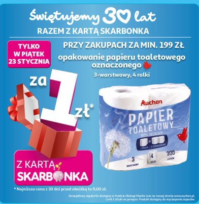 Papier toaletowy Auchan 3-warstwowy, 4 rolki promocja w Auchan