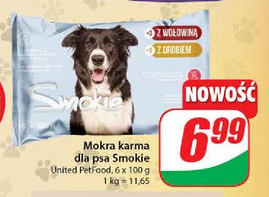 Karma dla psa wołowina i drób Smokie promocja w Dino