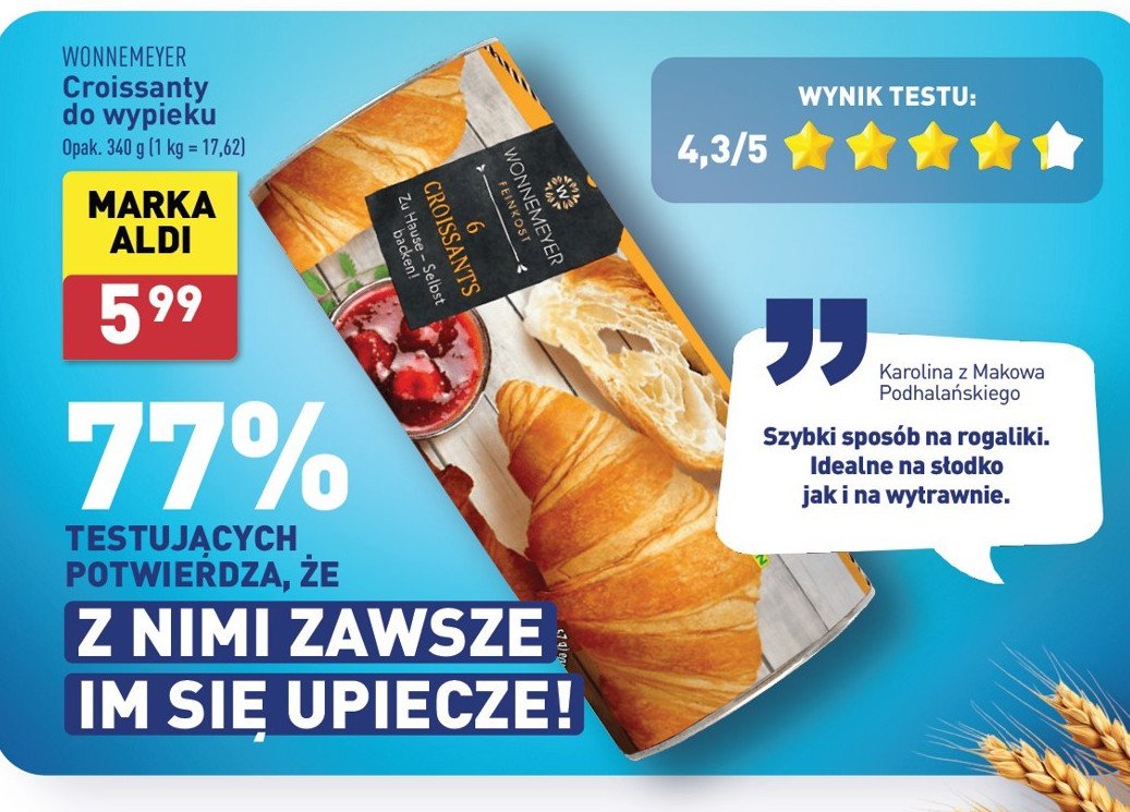 Croissanty do wypieku Wonnemeyer feinkost promocja w Aldi