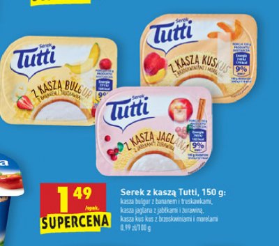 Serek z kaszą bulgur z bananem i truskawkami Tutti promocja