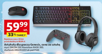 Zestaw dla graczy Genesis mysz ZIRCON 330, klawiatura RHOD 300, słuchawki ARGON 600 lub pad PV65 promocja w Auchan